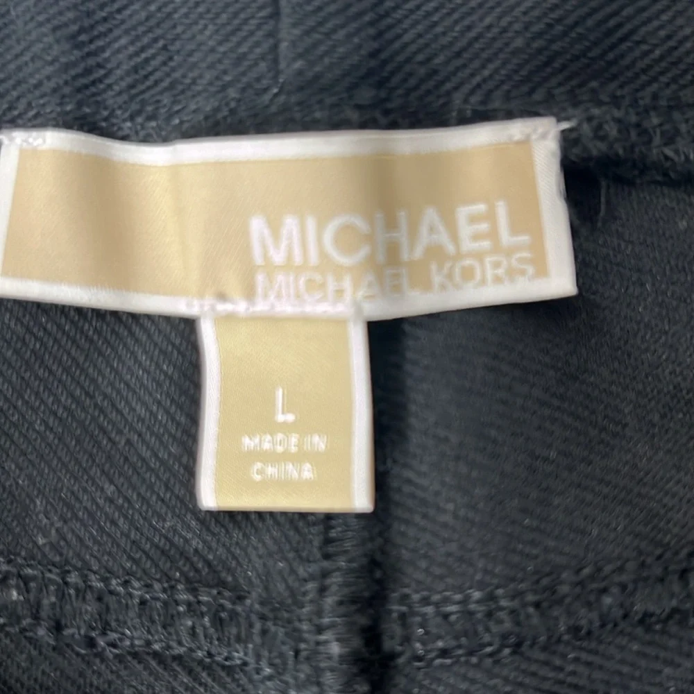 Michael Kors Black Sz L stretch Pant Business gold accent logo on back side